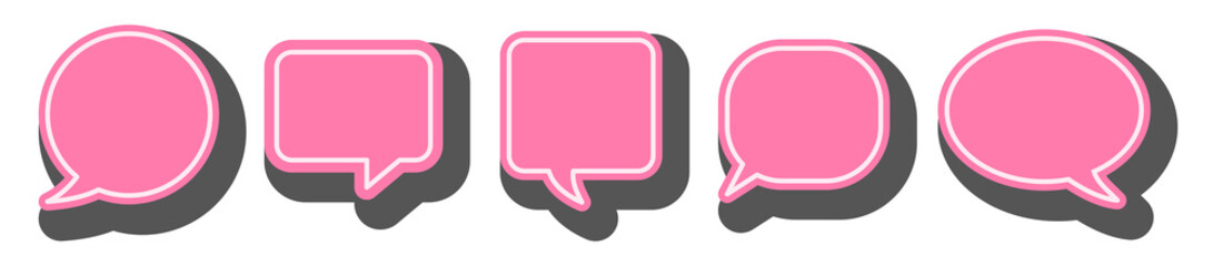 set of pink comic speech bubbles isolated on white background vector illustration