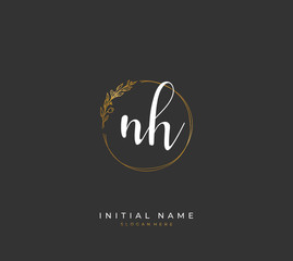 Handwritten letter N H NH for identity and logo. Vector logo template with handwriting and signature style.