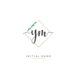 Handwritten letter Y M YM for identity and logo. Vector logo template with handwriting and signature style.