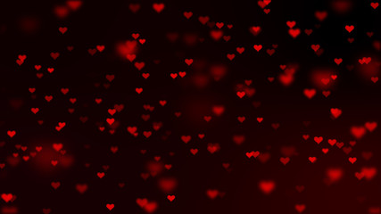 Fototapeta na wymiar Valentine day pattern. Heart scatter flying on dark background. Romantic mood symbols. 3D illustration