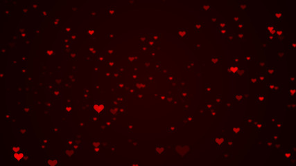 Valentine day pattern. Heart scatter flying on dark background. Romantic mood symbols. 3D illustration