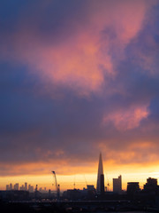 Epic dawn sunrise landscape cityscape over London city sykline looking East along River Thames