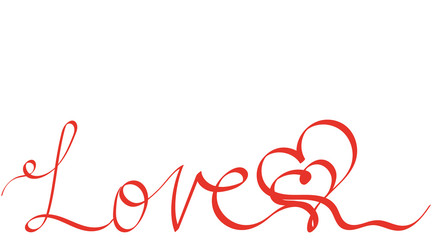 Handwriting love inscription. Love lettering text banner. Valentine banner with red love handwriting calligraphy