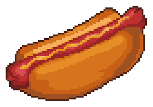 Pixel Art Hot Dog Fast Food 8bit White Background