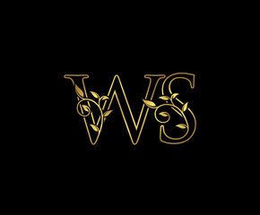 Golden W, S and WS Luxury Logo Icon, Classy Letter Logo Design.