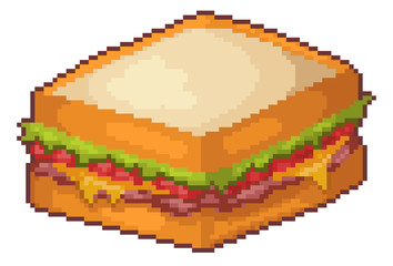 Pixel art sandwich snack fast food icon set 8bit white background