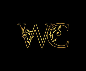 Golden W, C and WC Luxury Logo Icon, Classy Letter Logo Design.