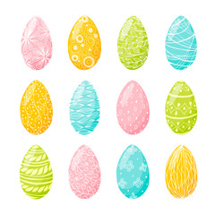 Set of Easter eggs. Hand drawn colorful collection. Stock vector illustration.