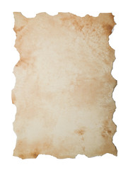 Old paper with burnt edges isolated on white