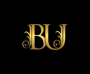 Golden B, U and BU Letter Classy Floral Logo Icon,  Elegant Design.