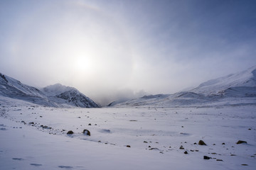 Snowy landscape at Khunjerab Pass, Pakistan