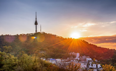 namsan mountain at sunset in seoul city south korea