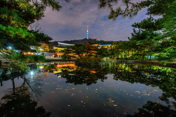 view of namsan mountain at night in seoul city south korea