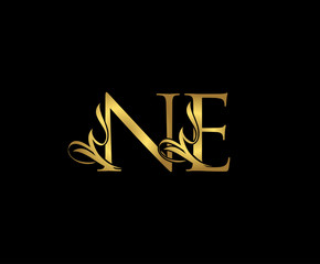 Golden N, E and NE Luxury Logo Icon, Classy Letter Logo Design. - obrazy, fototapety, plakaty