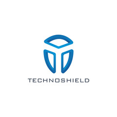 3d Blue shield shaped turtle shell technology logo design