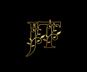 Golden J, T and JT Letter Classy Floral Logo Icon,  Elegant Design.
