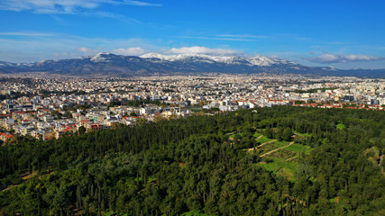 Aerial drone photo of famous park of Filadelfia or Philadelfia in a winter morning in the heart of...