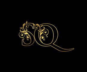 Golden S, Q and SQ Letter Classy Floral Logo Icon,  Elegant Design.