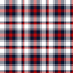 Blue, white and red tartan plaid. Stylish textile pattern.