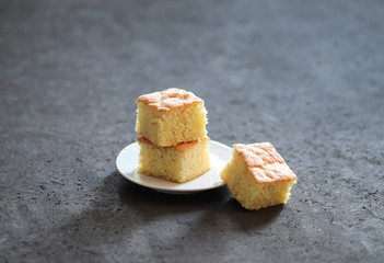 Dessert cake, semolina sponge cake, cut into small pieces