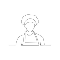 continuous line drawing of chef with apron and chef hat vector illustration