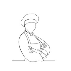 continuous line drawing of chef with apron and chef hat vector illustration