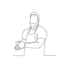 continuous line drawing of chef with apron and chef hat vector illustration