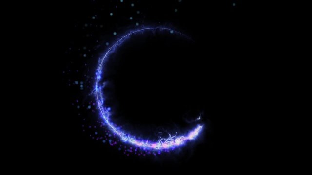 Glitter Loop circle particle in blue and pink tone wink blink particle dust.  Blue & pink meteor tail swirl in circle shape element motion on black bg.