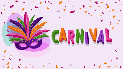 Carnival background,brazillian parade poster with mask and colorful elements vector illustration