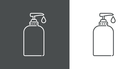 Icono plano lineal dosificador de jabón en fondo gris y fondo blanco