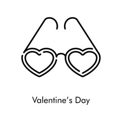 Día de san Valentín. Icono plano lineal gafas de sol con corazones en color negro