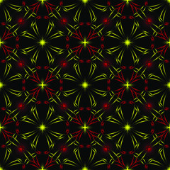 Repeating endless seamless pattern with flowers on a black background