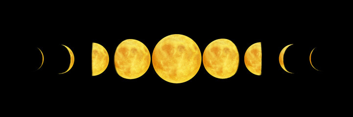 Bright realistic moon. Moon phases illustration on black background © Julia