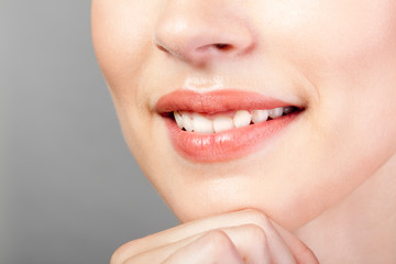 Perfect natural smiled lips makeup close-up