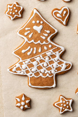 Homemade Christmas gingerbread cookie in the form of a tree