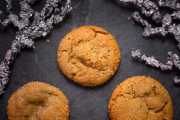 Christmas ginger molasses cookies with crystallized sugar 