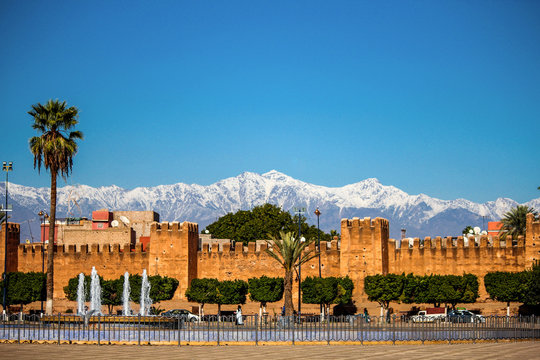 TAROUDANT tower and mountain snow peak