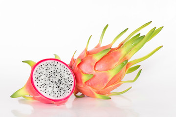 Dragon fruit or pitaya fruit on white background