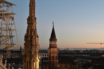 Buildings on Milan rooftop sunset