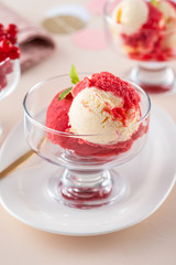 Ice cream for valentines day on a pink background. Background for valentines day.