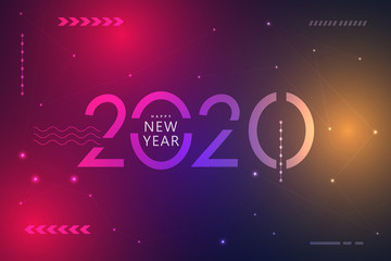 Fototapeta premium Happy new year 2020 design with futuristic technology background. Vector illustration
