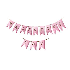 Digital illustration of a cute valentines day element flags. Drawn in pencil style for stickers, cards, prints, posters, covers, fabrics.