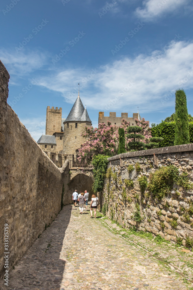 Sticker carcassonne, france, 25 june 2019: interior detail of the historic saint nazaire basilica in carcass