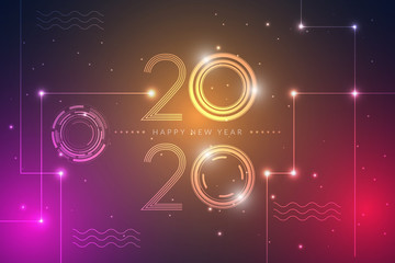 Happy new year 2020 design with futuristic technology background. Vector illustration