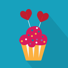 two heart lollipop in cup cake icon- vector illustration