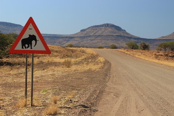 Warning sign in Namibia: elephant crossing