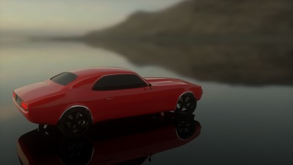 Obraz na płótnie Canvas 3d rendering ,red car on the mirror floor