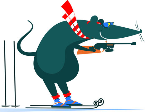 recommend clip art: Biathlon competitor rat or mouse illustration. Shooting in the stand position biathlon competitor rat or mouse isolated on white