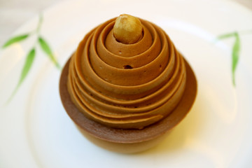 Bitter and Sweet Chocolate Mousse Cake Topped with Hazelnut