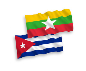 Flags of Cuba and Myanmar on a white background